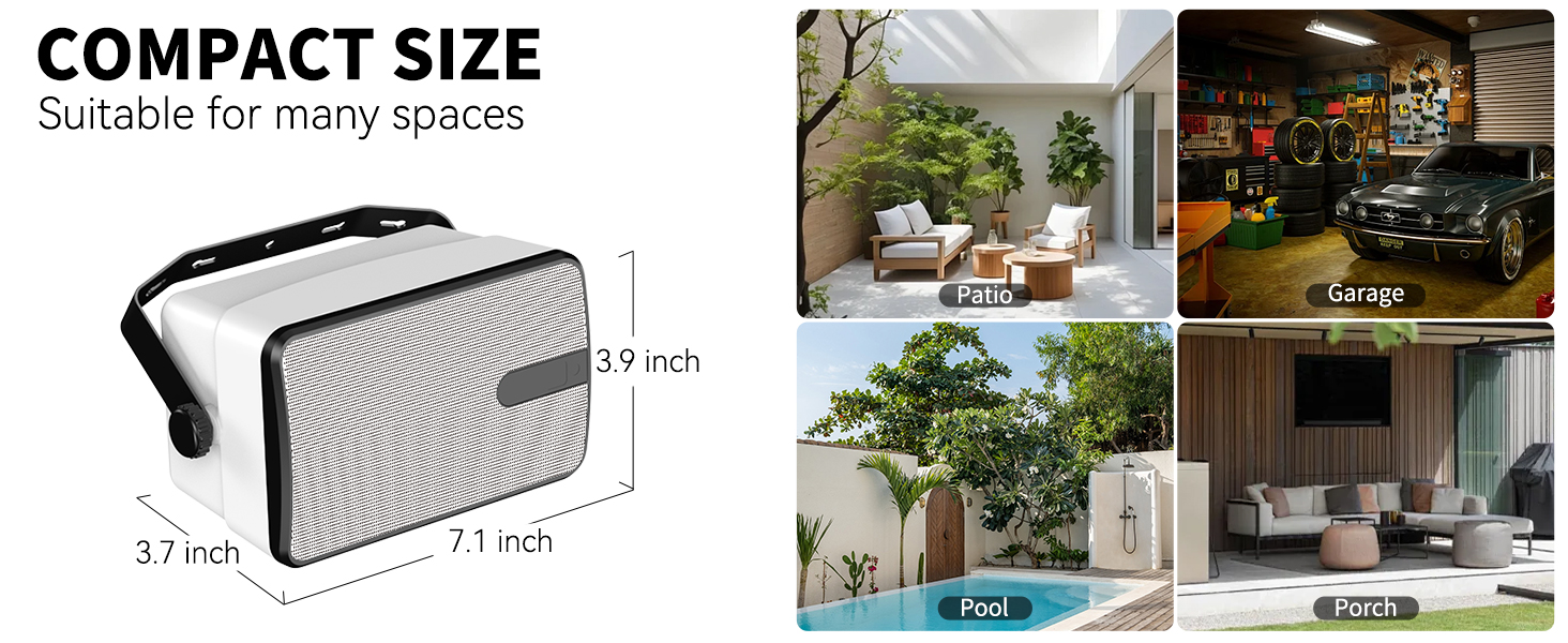 Compact size fits patios, garages, or workshops—powerful sound without taking up space.