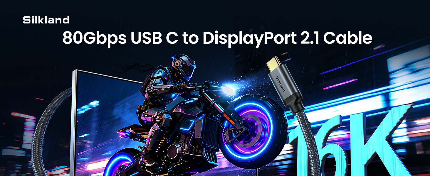 80Gbps USB C to DisplayPort 2.1 Cable