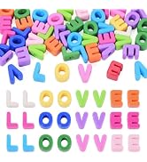 FASHEWELRY 48Pcs Chunky Love Beads Large Letter Beads for Paracord Keychains, Rainbow Color Large...