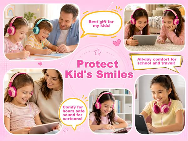 pink head phones for kids