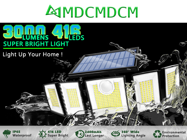 Solar Motion Sensor Lights Outdoor - 3000LM 5-Head Adjustable Solar Flood Light with Remote Control