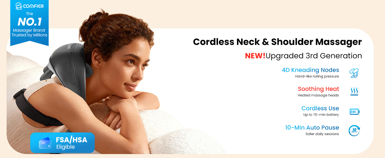 Deep kneading comfort for neck, traps, shoulders and upper back
