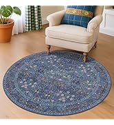 Vintage 3ft Dark Blue Throw Rug for Entryway Indoor, Washable Small Round Rug for Kitchen, Bathro...