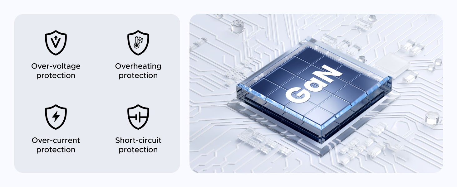 Overheating protection Over-voltage protection Over-current protection Short-circuit protection