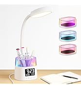 Led Desk Lamp with Pen Holder, Touch Lamps for Nightstand with 3 Color Modes, Eye-Caring Bedside ...