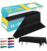 Niuara Black Plastic Table Cover Roll - 54IN x 100FT, Table Cloth for Rectangle Table with Slide ...