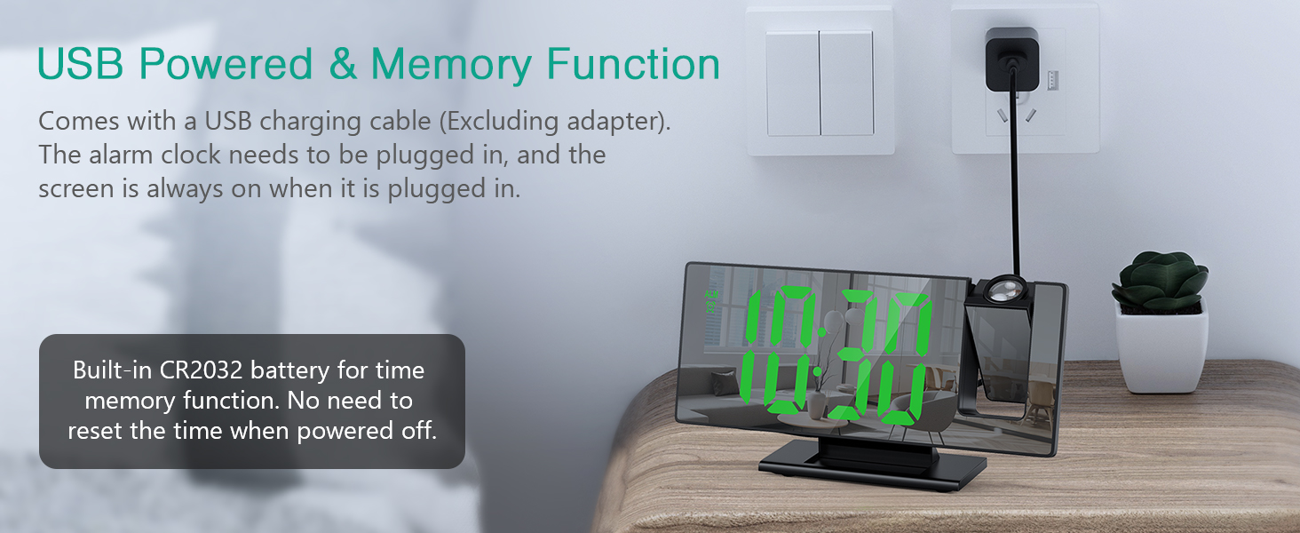 ORIA Projection Alarm Clock, LED Electronic Alarm Clock, 7.8" Mirror Desk Alarm Clock