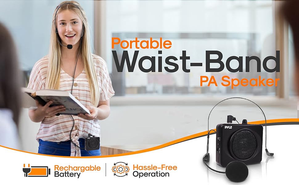 Portable Waist-Band PA Speaker System;Compact Voice Amplifier and Headset Microphone Set;Built-in