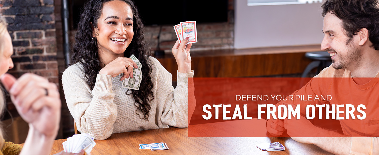 Happy card players having fun defending their holdings and stealing from other players.