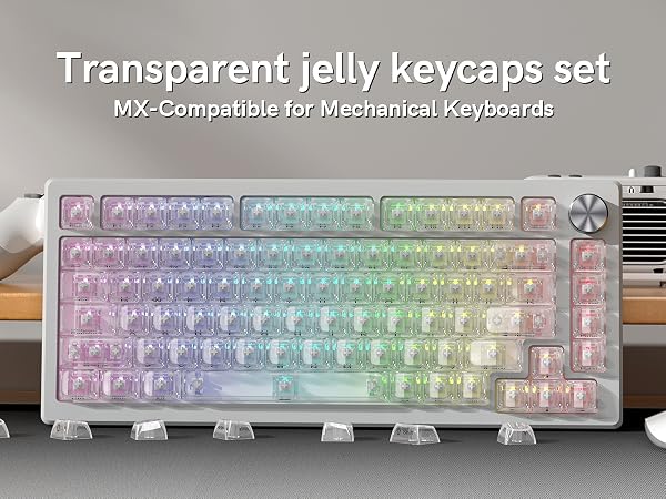 White Clear keycaps,Transparent keycaps,Ceramic Jelly Key caps Set,Shine Through keycap Side Printed
