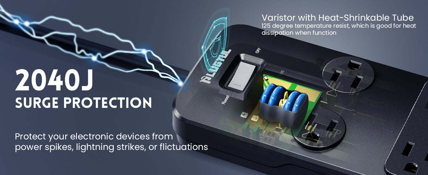 power strip surge protector usb c power strip 10ft 15ft 20ft 25ft extension cord black