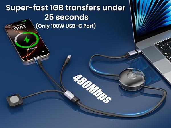 multi usb c charging retractable