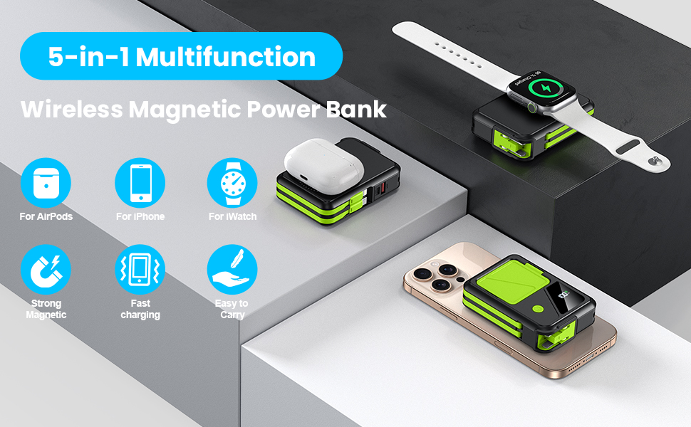 5-in-1 wireless magnetic power bank