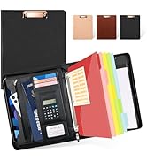 Ospelelf Zippered Padfolio Portfolio Folder, Leather Clipboard with Storage, 3 Ring Binder 1 Inch...