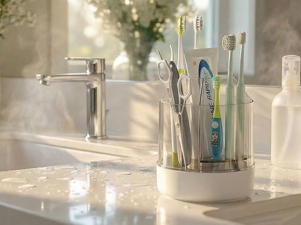 bathroom organizers on counter
