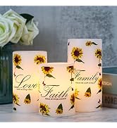DRomance Sunflower Flameless Flickering Candles with 6H Timer, Set of 3 Battery Operated White Re...