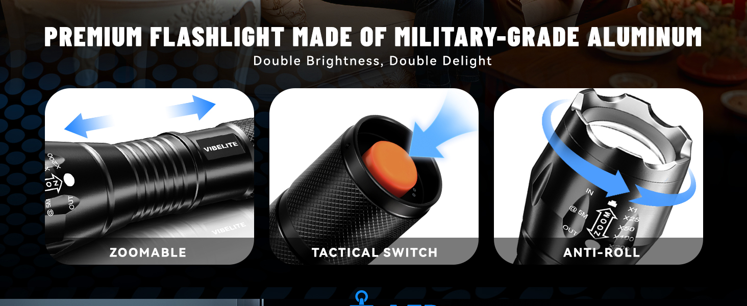 PREMIUM FLASHLIGHT MADE OF MILITARY-GRADE ALUMINUM