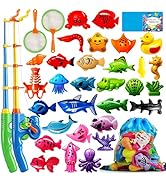 CozyBomB Magnetic Fishing Toys Game Set for Kids | Water Table Bathtub Kiddie Pool Party Pole Ro...