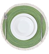 Leetaltree 15 Inch Boho Braided Placemats Set of 4 - Round Cotton Table Mats with Tassel Fringe W...
