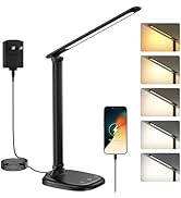 KQPZ LED Desk Lamp with USB Charging Port, Stepless Dimmable Study Lamp with 5 Color Modes, Touch...