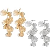 2 Pairs Big Flower Earrings for Women, Unique Gold Flower Earrings for Women Dangling Silver Stat...