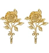 SOFFEE DESIGN 2pcs Golden Single Hooks 3D Flower Retro Ornate Style for Room Wall Mounted Decorat...