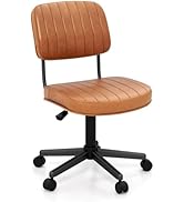 COSTWAY Armless Desk Chair with Wheels, PU Leather Computer Task Chair with Low Back Lumbar Suppo...