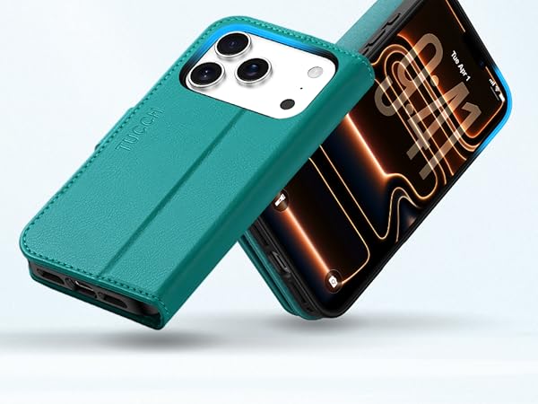 TUCCH Case Wallet for iPhone 17 Pro, TPU Shockproof Shell Stand PU Leather Stand Protective Cover