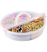 Veggie Tray with Lid&amp;Handle Divided Serving Platter Round Snackle Box Charcuterie Container Plast...