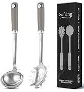 Safring Stainless Steel Soup Ladle and Spaghetti Spoon Set, Heat Resistant Rubber Handle, Dishwas...