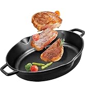 GGC Cast Iron Skillet Pan with Double Handles for Stove Tops, Oven, Grill, Smoker, Induction or C...
