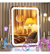 Hasipu LED Makeup Mirror with Bluetooth Speaker, 12" x 14" Vanity Mirror with Lights, Rounded Rec...