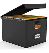 Huolewa Upgraded File Organizer Box with Lid, Collapsible Faux Leather Hanging File Folder Box Or...