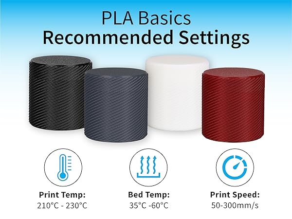 PLA Basics recommended 3d printer settings