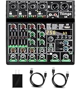 Tiimge Professional 6-Channel Audio Mixer with 256 DSP Effects,48V Phantom Power,Bluetooth,MP3,US...