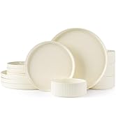 TheTerra Ceramic Dinnerware Sets for 4, 12 Pieces Porcelain Lightweight Plates and Bowls Sets, Sc...
