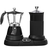 Vaolvpant Electric Espresso Machine with Milk Frother 2-in-1 Efficient Moka Pot Coffee Maker with...