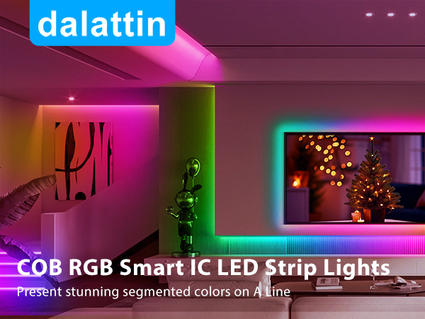 Smart RGB COB LED IC Strip Lights, Addressable High Density Flexible with Remote &amp; App Control
