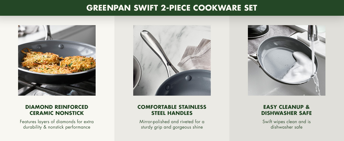 GreenPan, Ceramic Nonstick, PFAS-Free, Non-Toxic, Cookware, Frypans, Swift