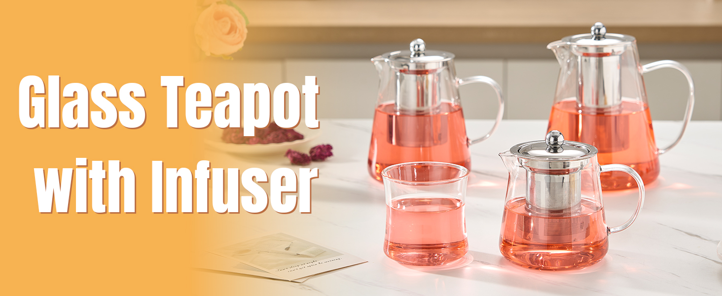 Glass Teapot Stovetop 18.6 OZ, Borosilicate Clear Tea Kettle