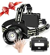 LED Rechargeable Headlamp, 100000 Lumens Super Bright Headlight with Motion Sensor, 7 Modes Zooma...