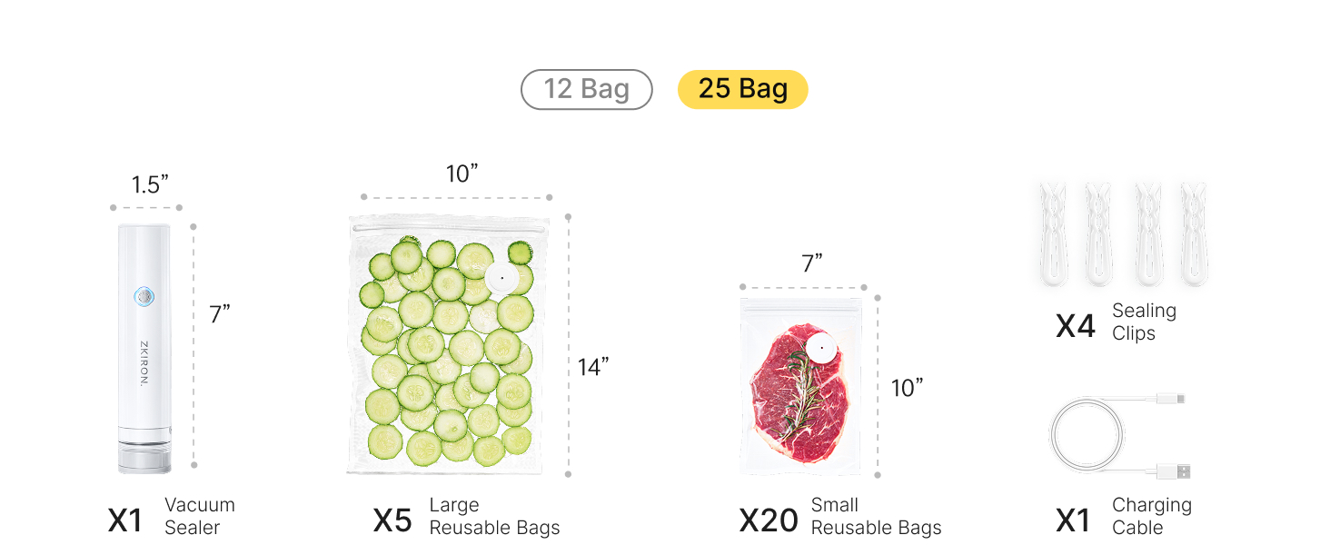 with 25 reusable vacuum food bags