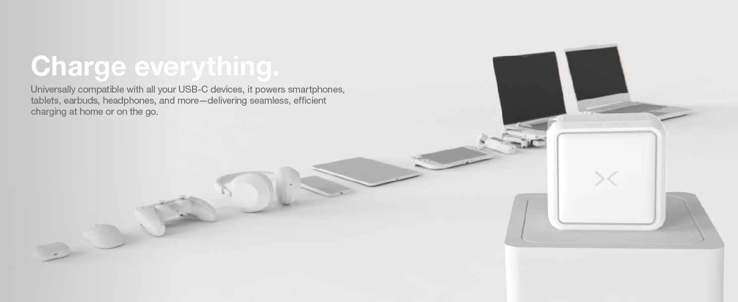 Charge everything - smartphones, tablets, laptops, headphones, earbuds, speakers, gaming controllers