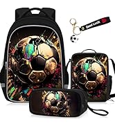 TILYTADLY School Backpack for Boys - 4pcs Soccer Boys Backpack with Lunch Box and Pencil Case for...