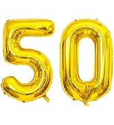40 Inch Gold 50 Number Balloons, Giant Jumbo Helium Mylar Foil Gold Number Balloons for Birthday,...