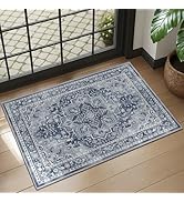Jainmy Blue Gray 2x3 Entryway Rug, Modern Vintage Washable Kitchen Rugs Non Slip, Ultra Thin Meda...