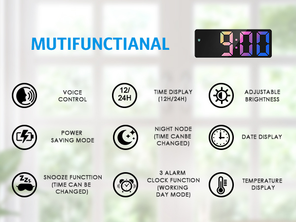 Digital Alarm Clock Large Display, LED Alarm for Bedroom, Type-C/Battery Powered Bedside Alarm Clock