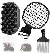 FOWSRHRG 3 Pack Silicone Curling Hair Brush &amp; Metal Afro Pick Hair Comb Set – Durable Washable Cu...
