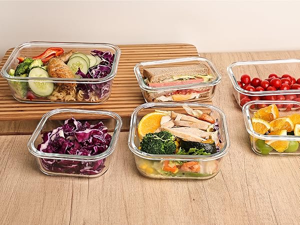 8 Pack 5-35oz Glass Food Storage Containers with Lids
