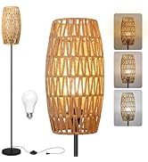 Ruiever Floor Lamp for Living Room,Farmhouse Rattan Floor lamp,Modern Standing lamp with Dimmer L...